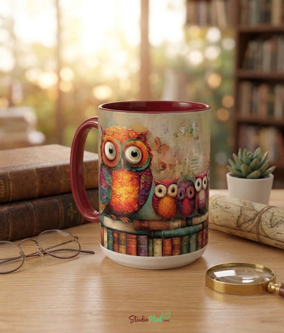Custom Printed 15 oz Mugs - Whimsical Owl Design