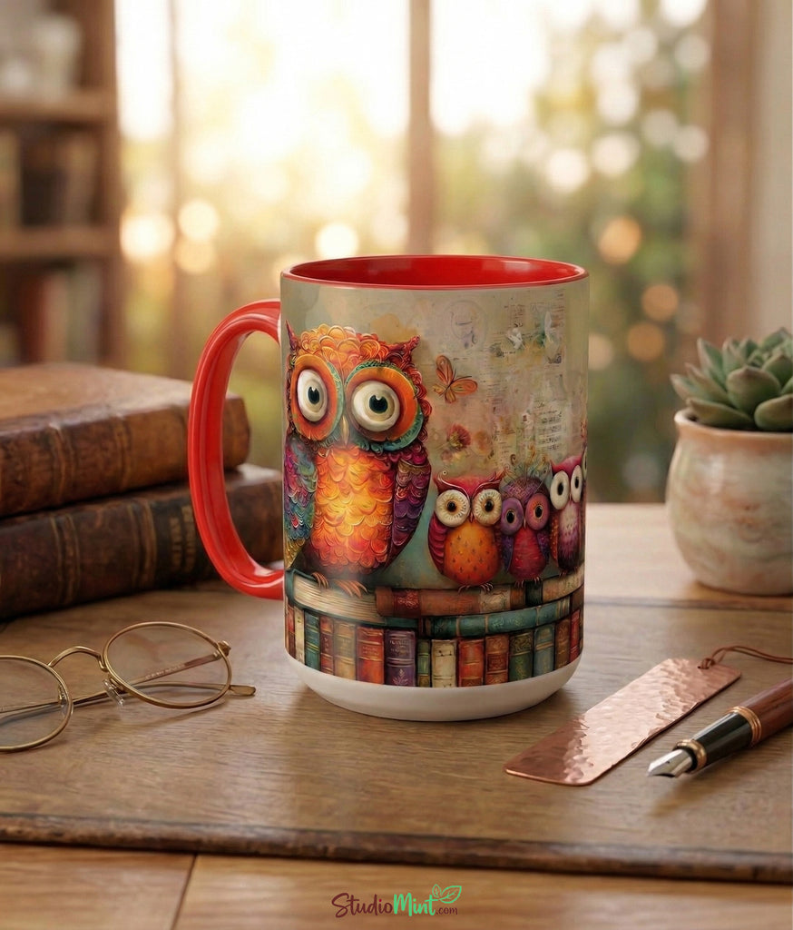 Custom Printed 15 oz Mugs - Whimsical Owl Design